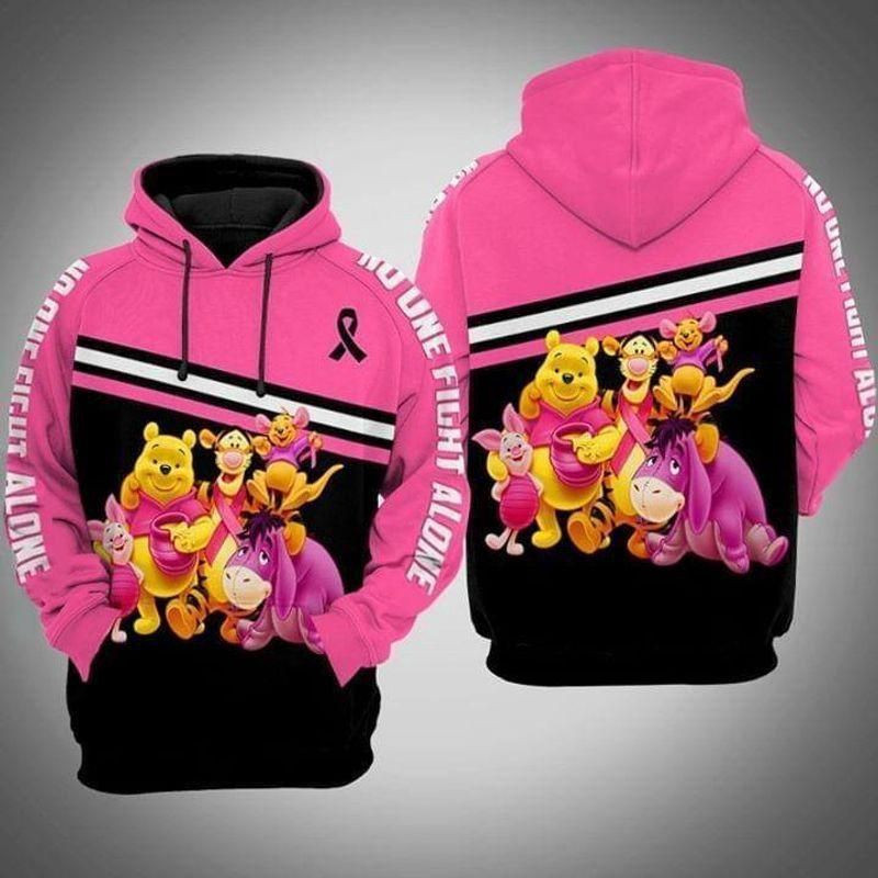 Breast Cancer Hoodie No One Fights Alone Winnie The Pooh Eeyore Tigger Black Pink Hoodie Adult Full Print