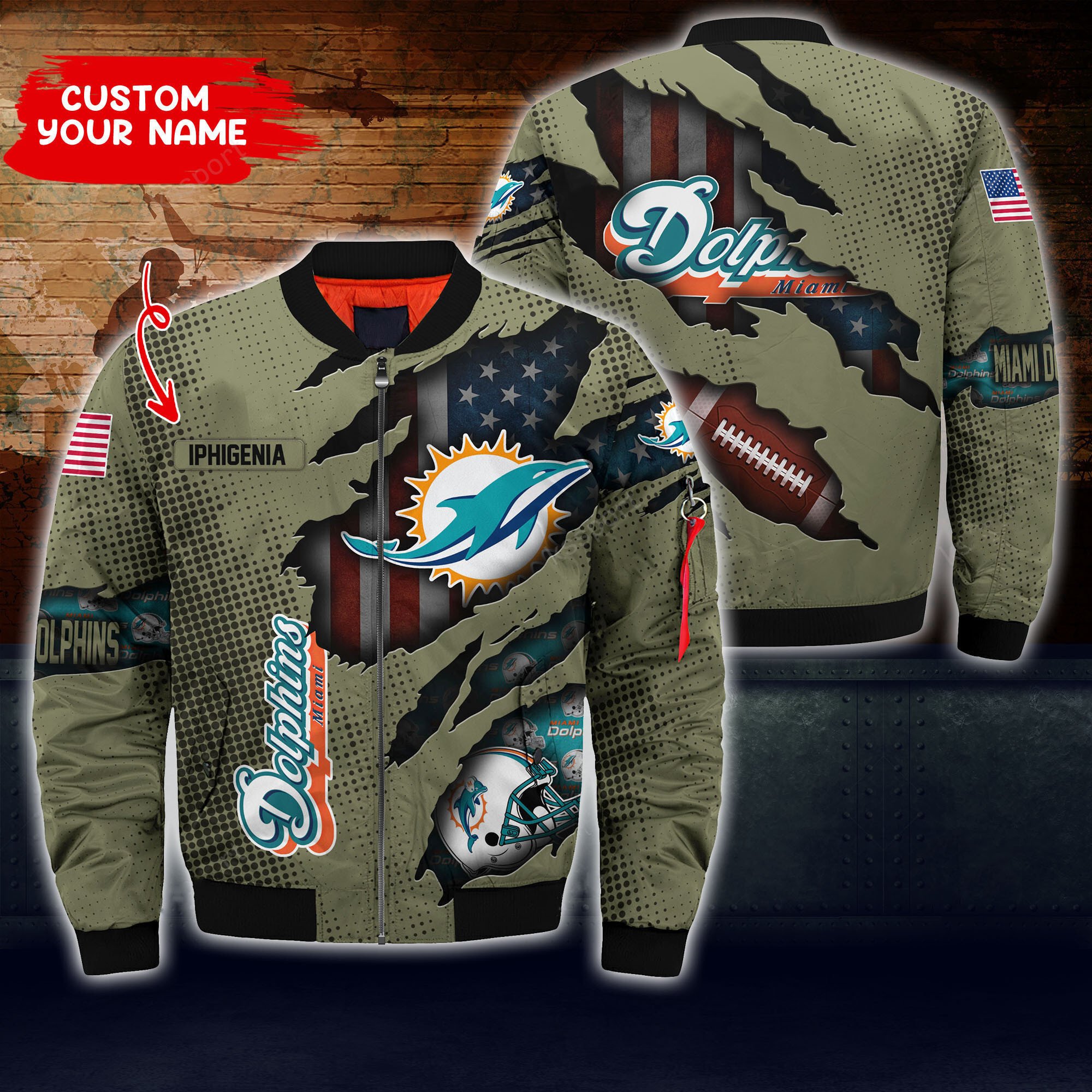 Miami Dolphins Personalized Thick Bomber Jacket CS58
