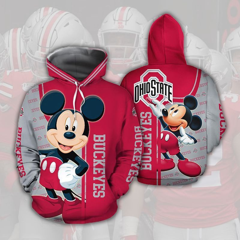 Ohio States Buckeyes Mickey 3D All Over Print Hoodie & Zip Hoodie