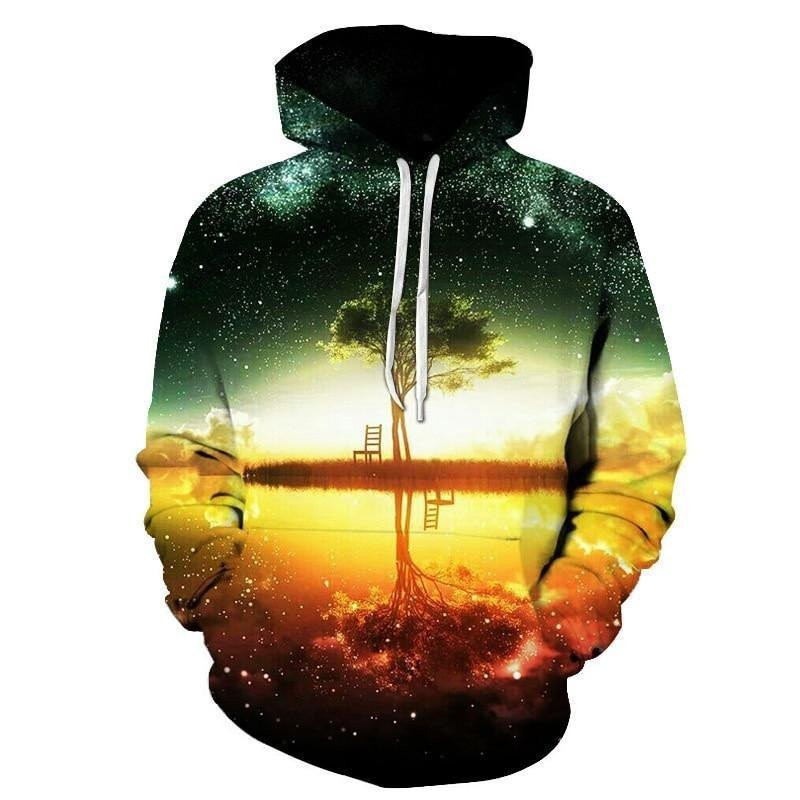 Galaxy Island Tree Reflection 3d Hoodie Zip Hoodie