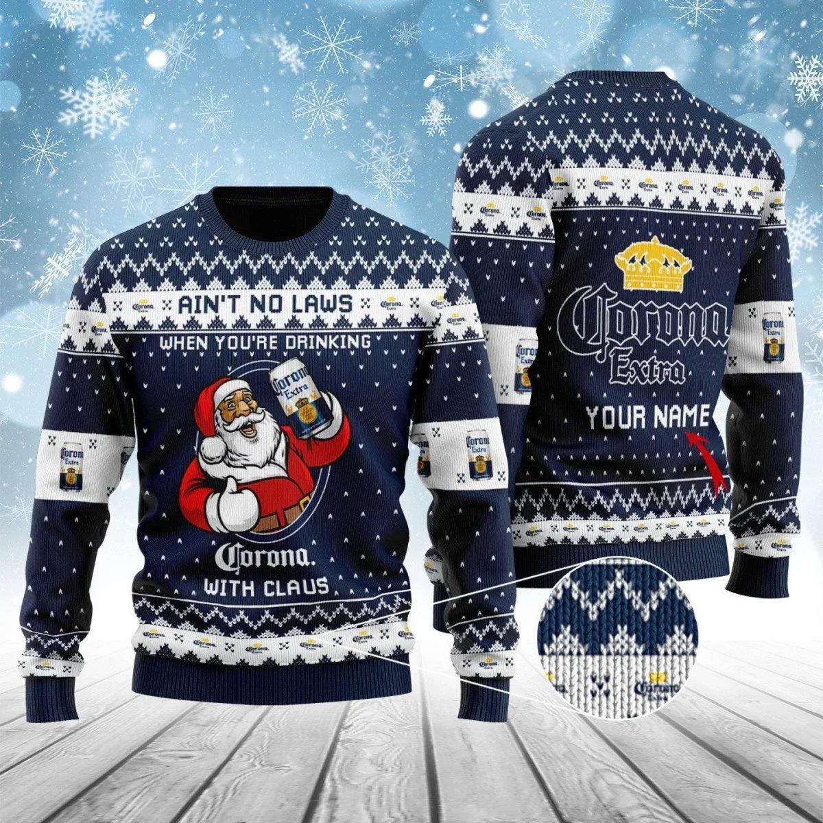 Personalized Corona Extra With Claus Ugly Christmas Sweater