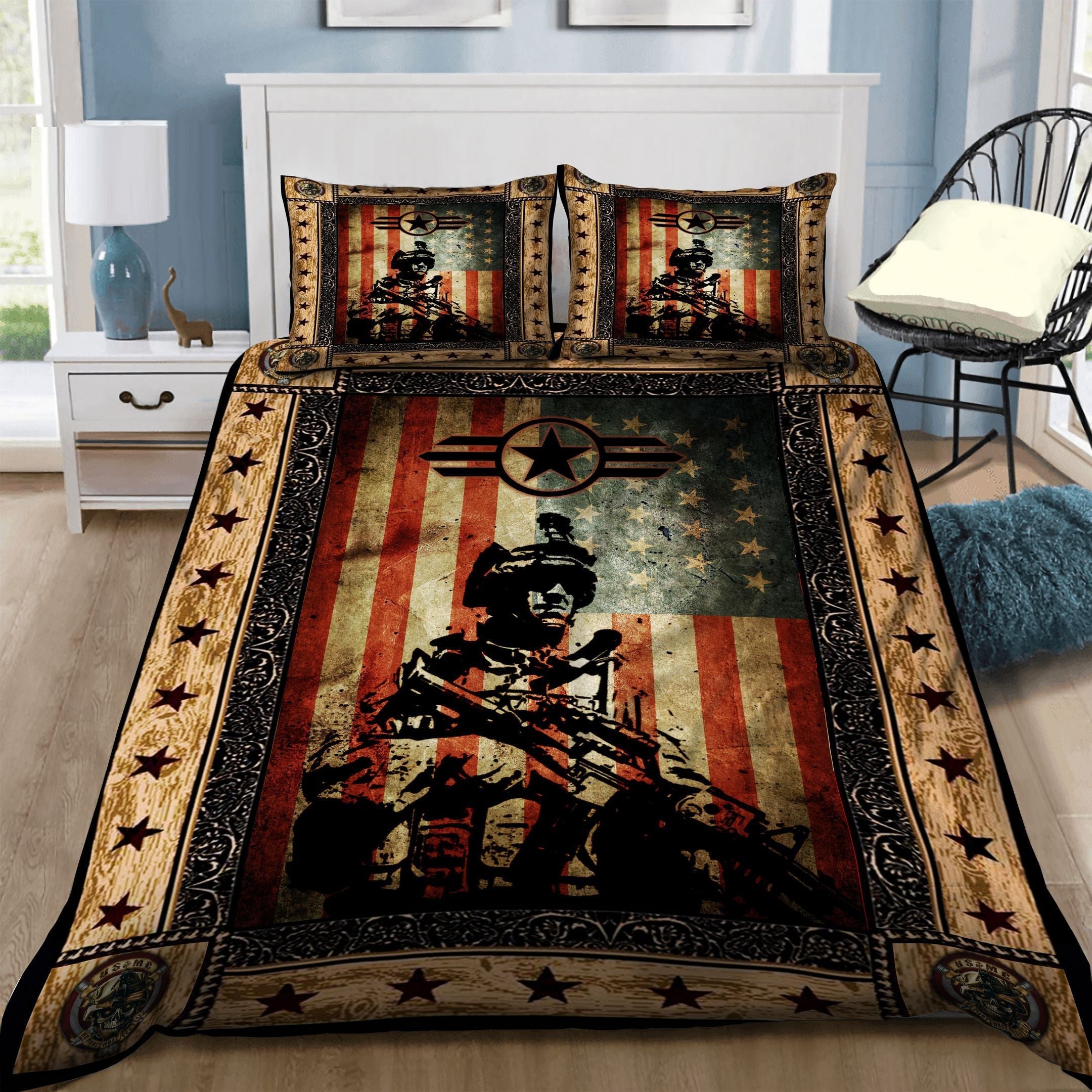Veteran Bedding Set Us Army American Flag Soldier Vintage Duvet Covers
