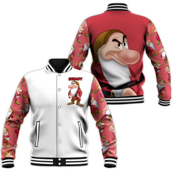 Grumpy Dwarf Red White Disney Unisex Cartoon Graphic Casual Outfits Gift Lover Baseball Jacket 343