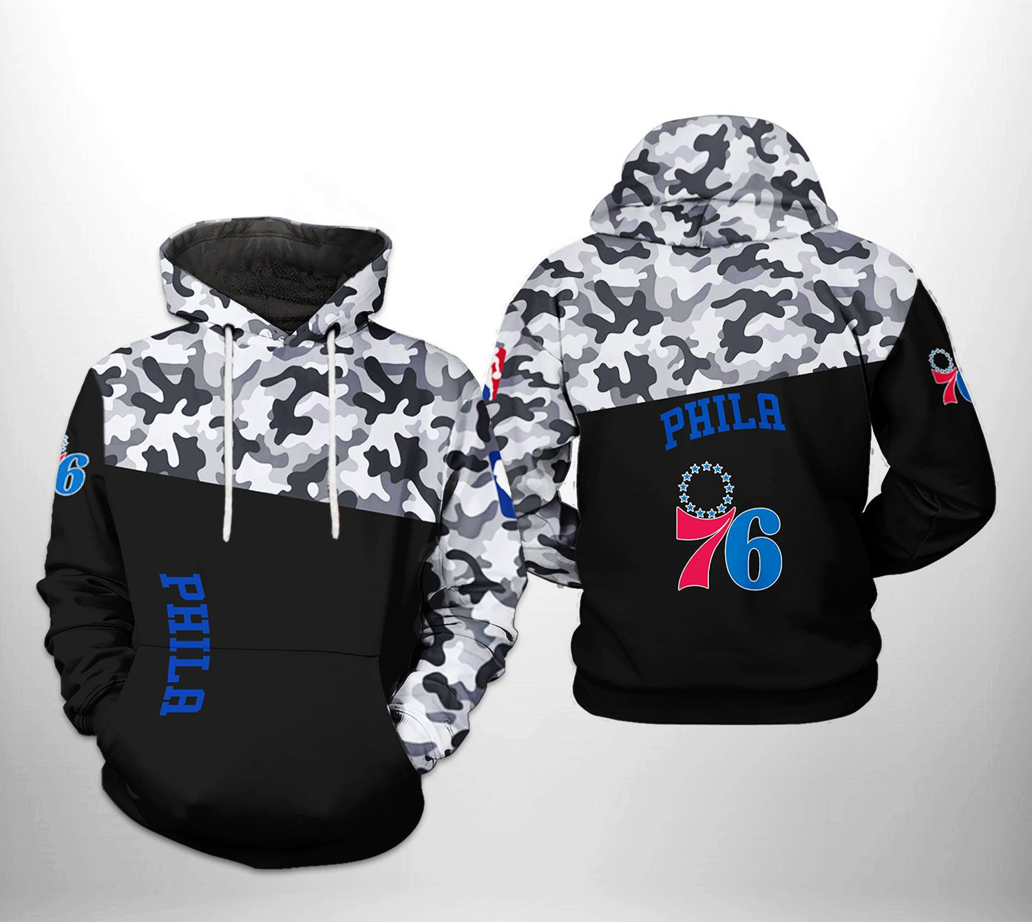 Philadelphia 76ers Camo Veteran Team 3D All Over Print Hoodie & Zip Hoodie