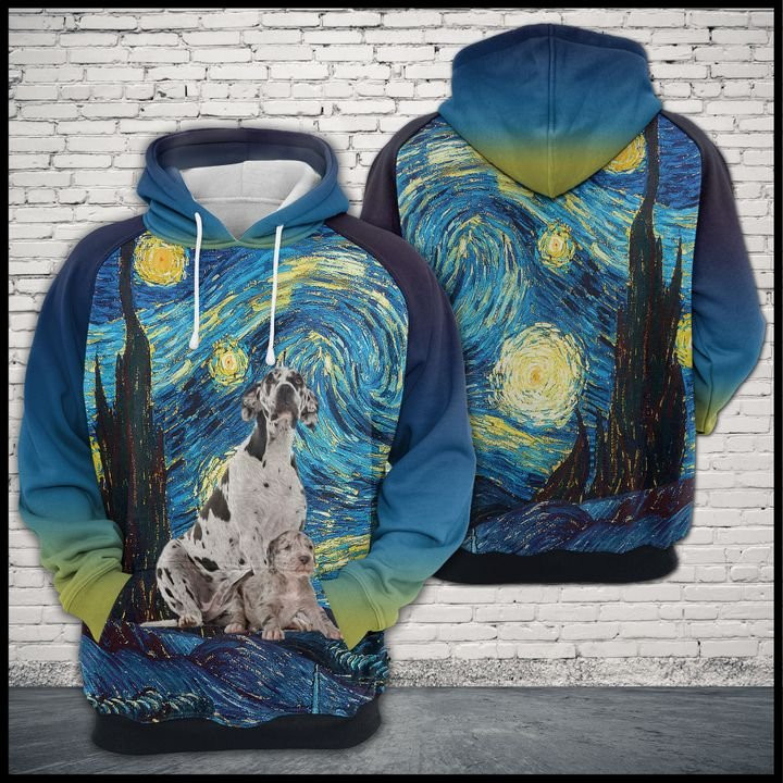 Great Dane Starry Night 3D All Over Print Hoodie & Zip Hoodie