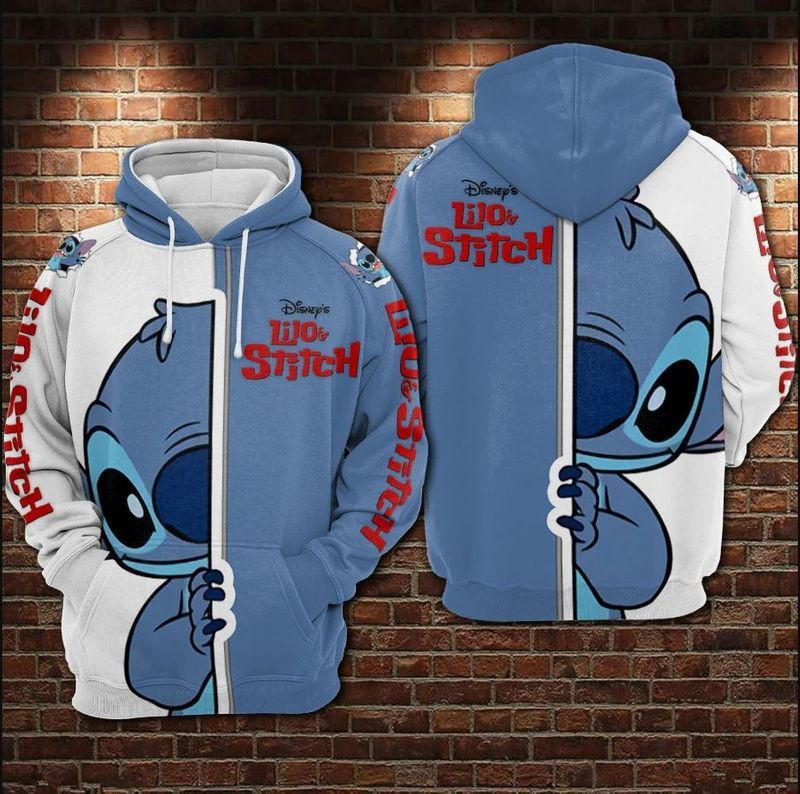 Lilo & Stitch – Shy Stitch Over Print 3d Hoodie Zip Hoodie