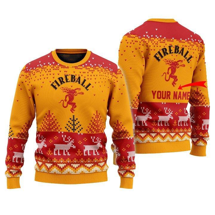 Personalized Fireball Reindeer Ugly Christmas Sweater