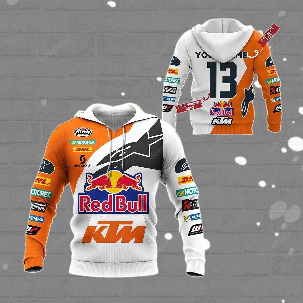 Custom Name And Number Motogp Red Bull Ktm Racing, Ready To Race All Over Print Hoodie, Zip Hoodie 29