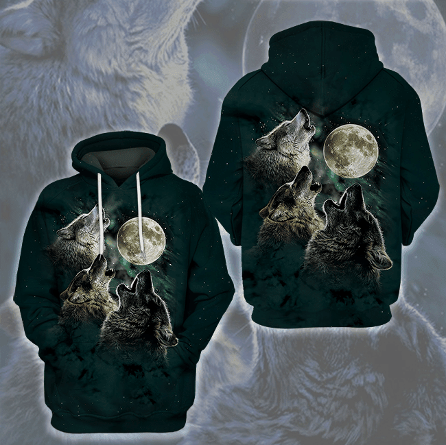 Three Wolf Moon Wild Animal Howling 3d Hoodie Zip Hoodie