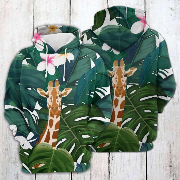 Giraffe And Hibiscus Flower 3D All Over Print Hoodie & Zip Hoodie