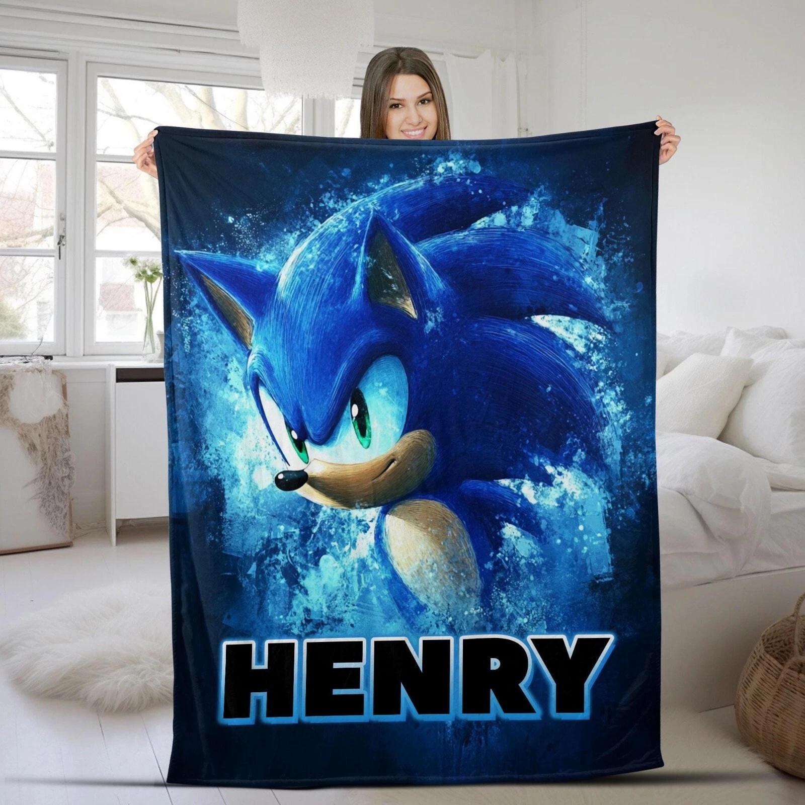 Personalized Blanket Cartoon Sonic The Hedgehog Fleece Sherpa Blanket