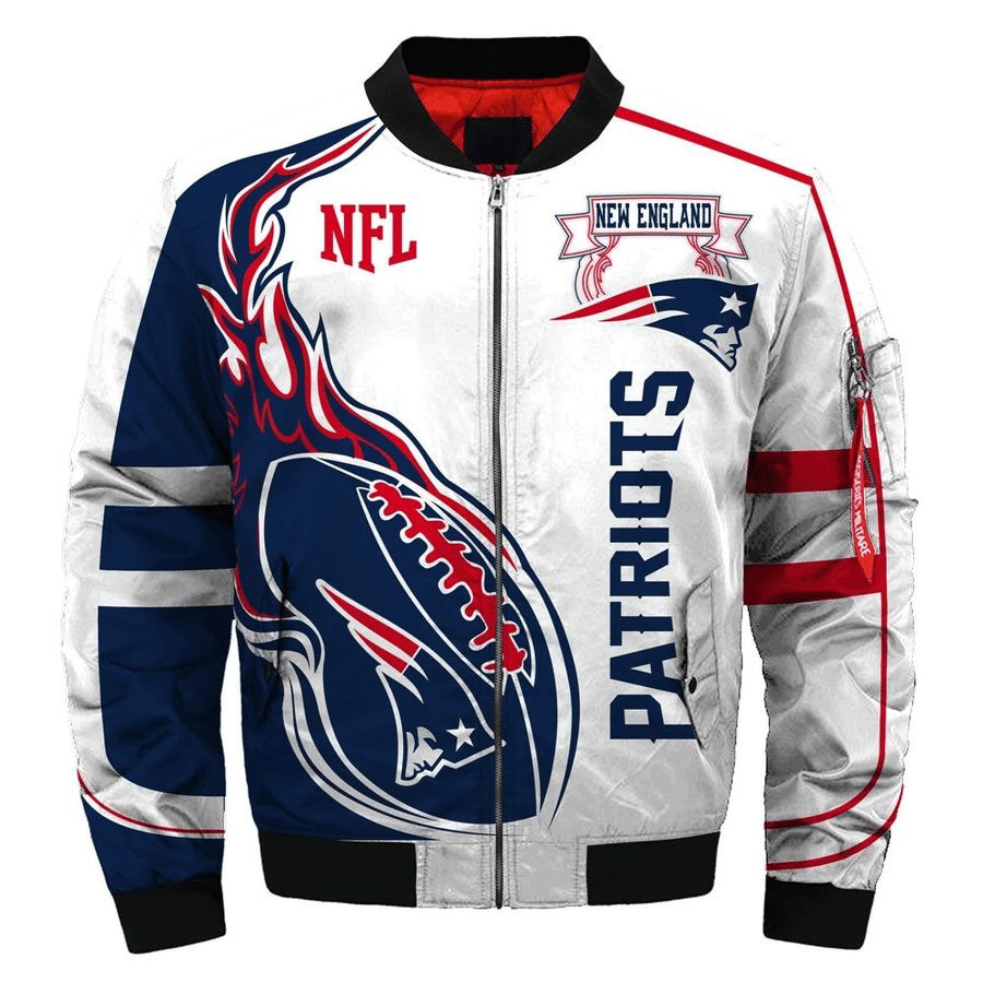 New England Patriots Rugby White Pattern Bomber Jacket