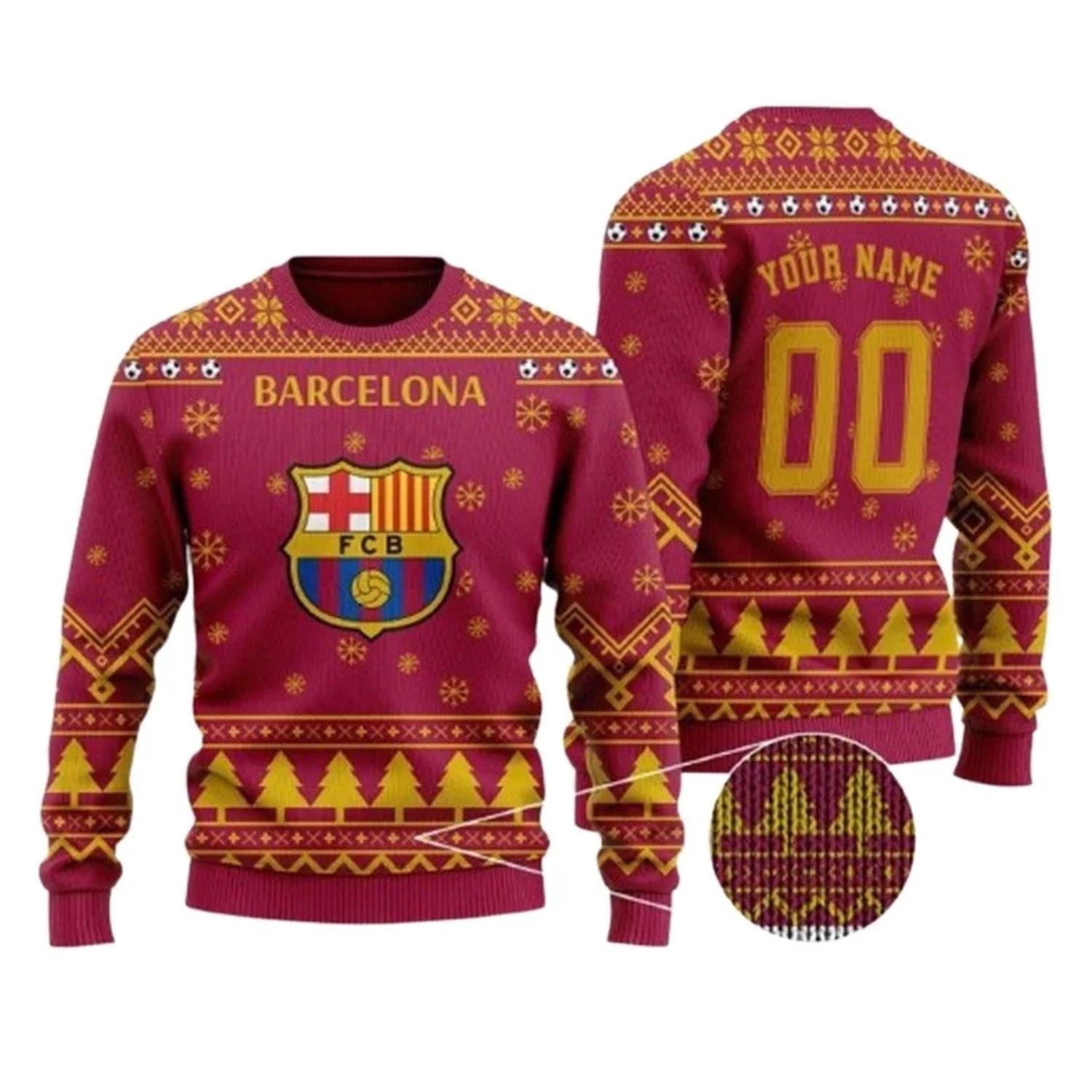 Personalized And Number Barcelona Ugly Christmas Sweater