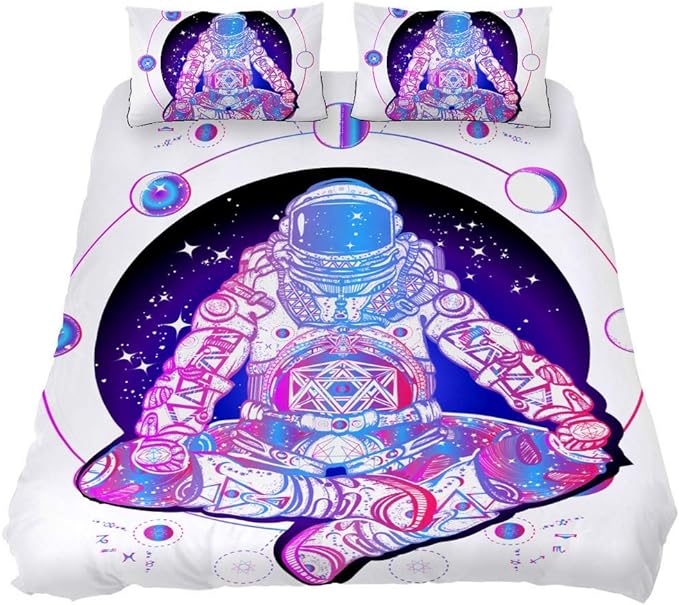 Astronaut Bedding Set Astronaut in The Lotus Moon Phases Duvet Covers White