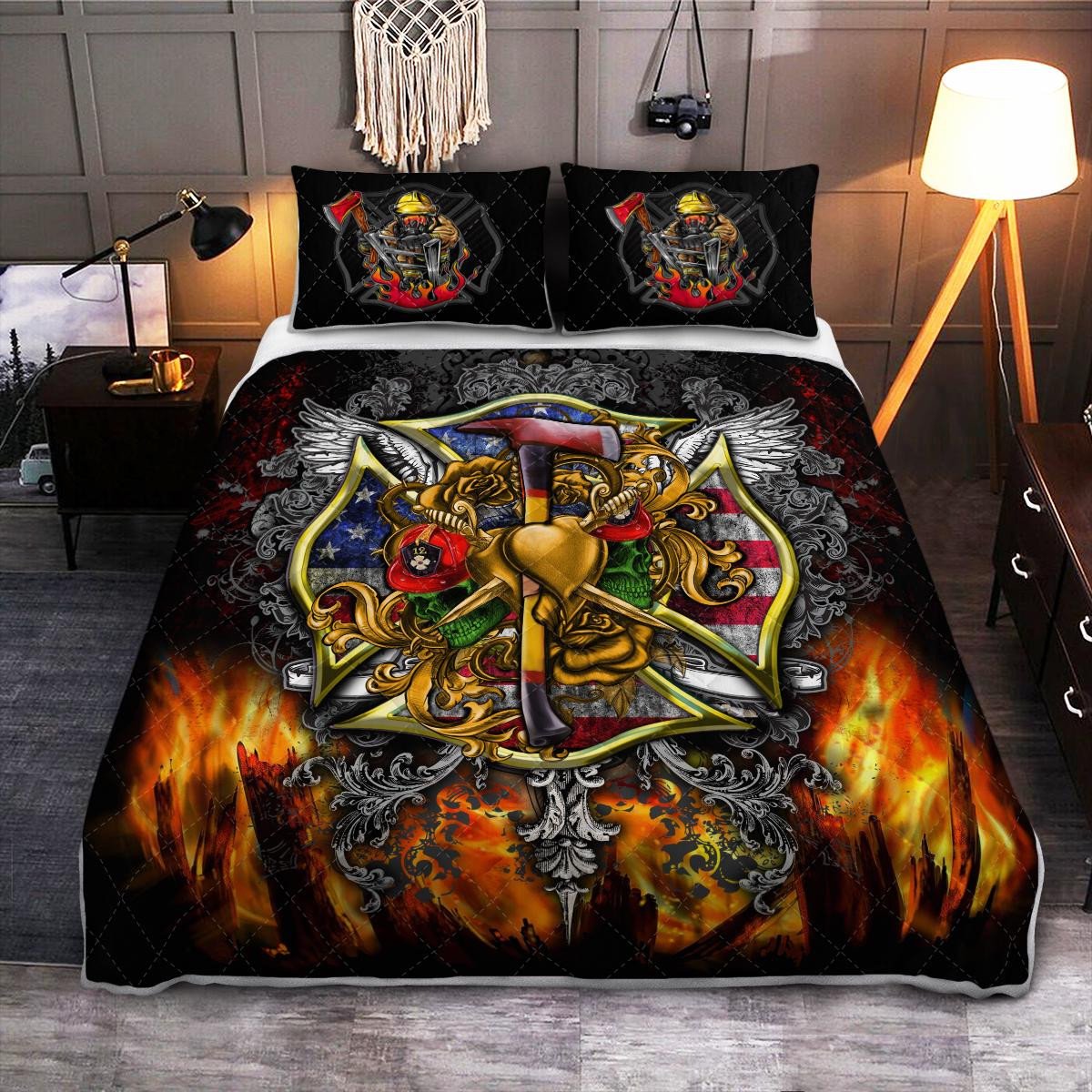 Firefighter Bedding Set Firefighter Items Graphic Duvet Covers Black