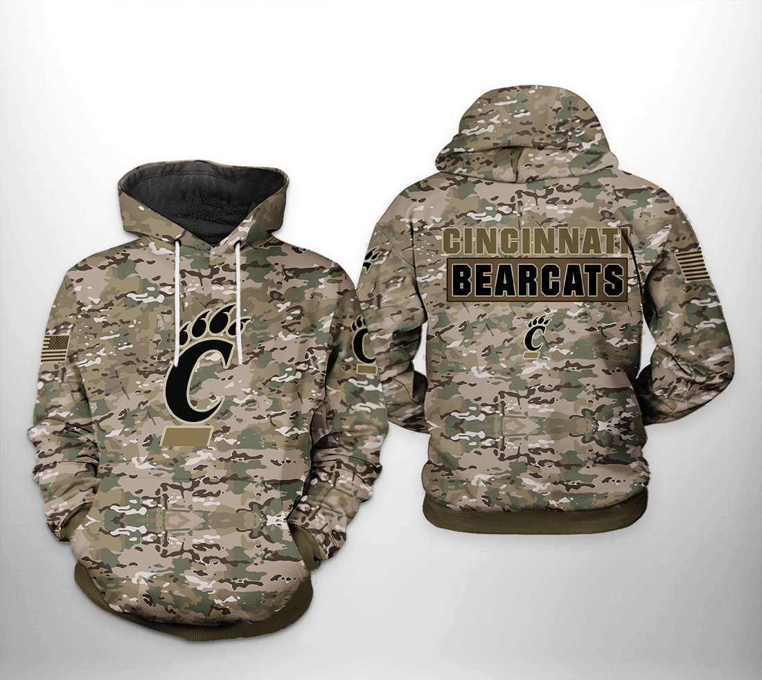 Cincinnati Bearcats Camo Veteran 3D All Over Print Hoodie & Zip Hoodie