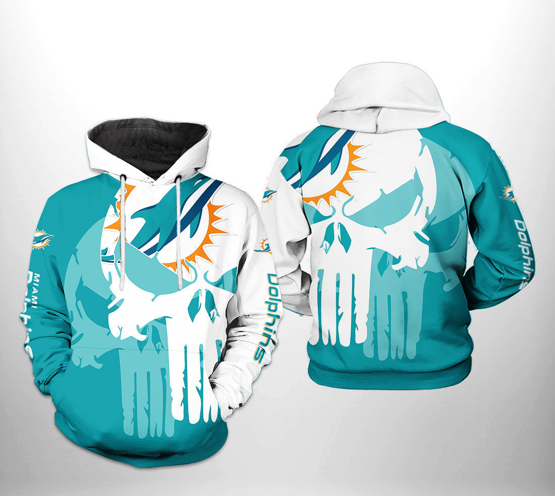 Miami Dolphins Team Skull 3D All Over Print Hoodie & Zip Hoodie