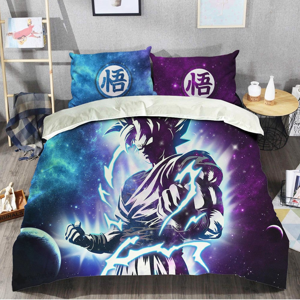 Dragon Ball Bedding Set Goku Transformation Galaxy Duvet Covers Blue
