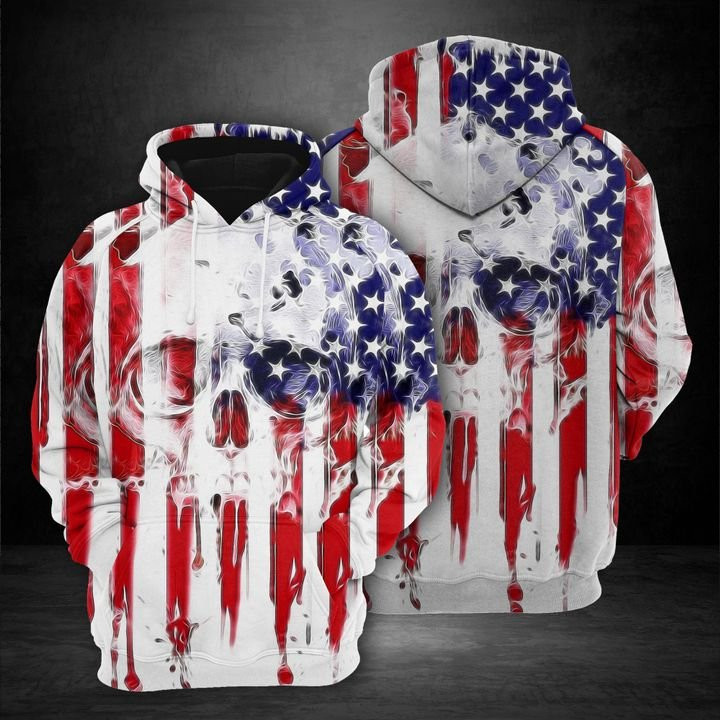 Skull Usa Flag Pattern 3D All Over Print Hoodie & Zip Hoodie