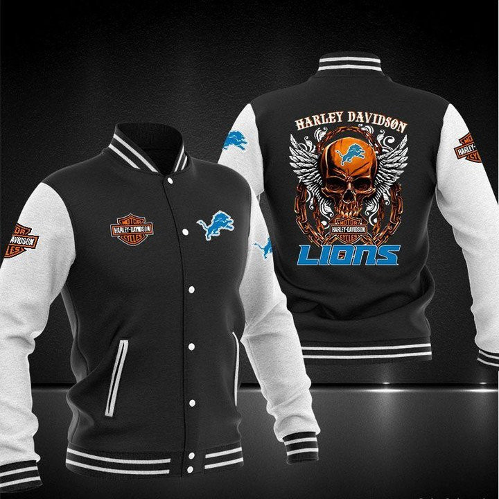 Detroit Lions Black Skull Baseball Jacket V2