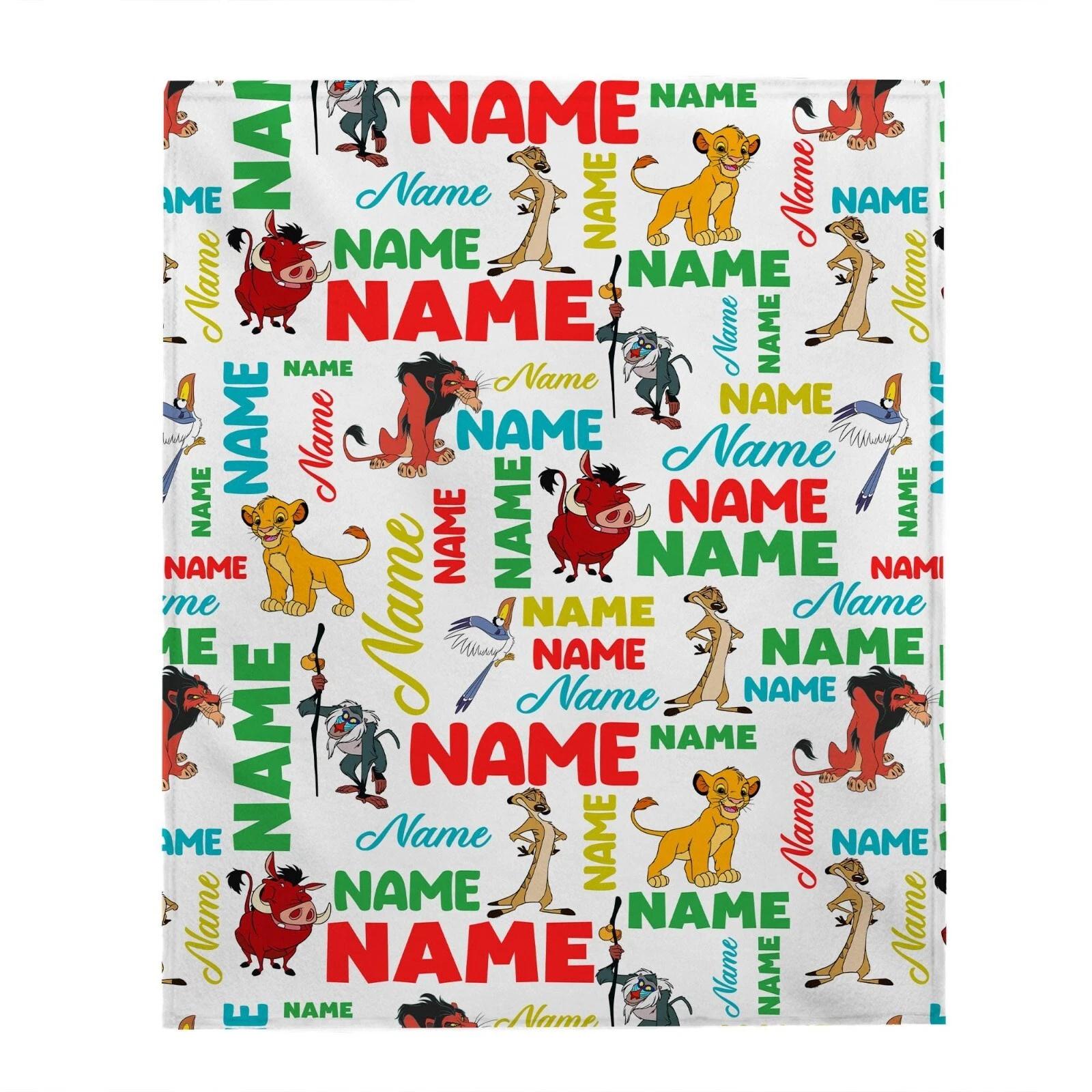 Custom Name Lion King Blanket Simba And Friends Fleece Sherpa Blanket