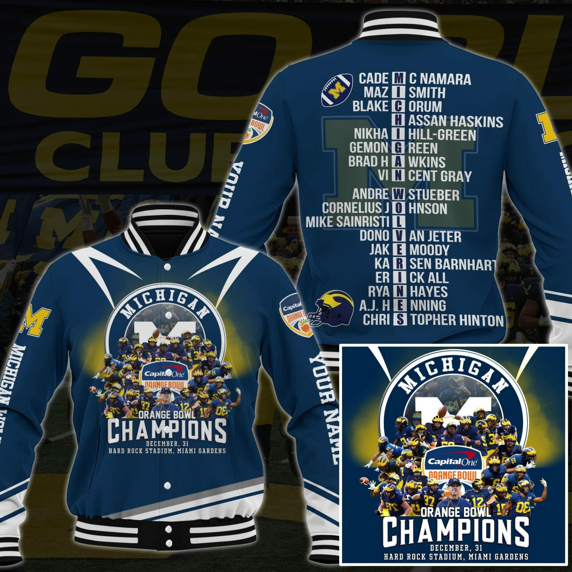 Michigan Wolverines Orange Bowl Champions Baseball Jacket V2