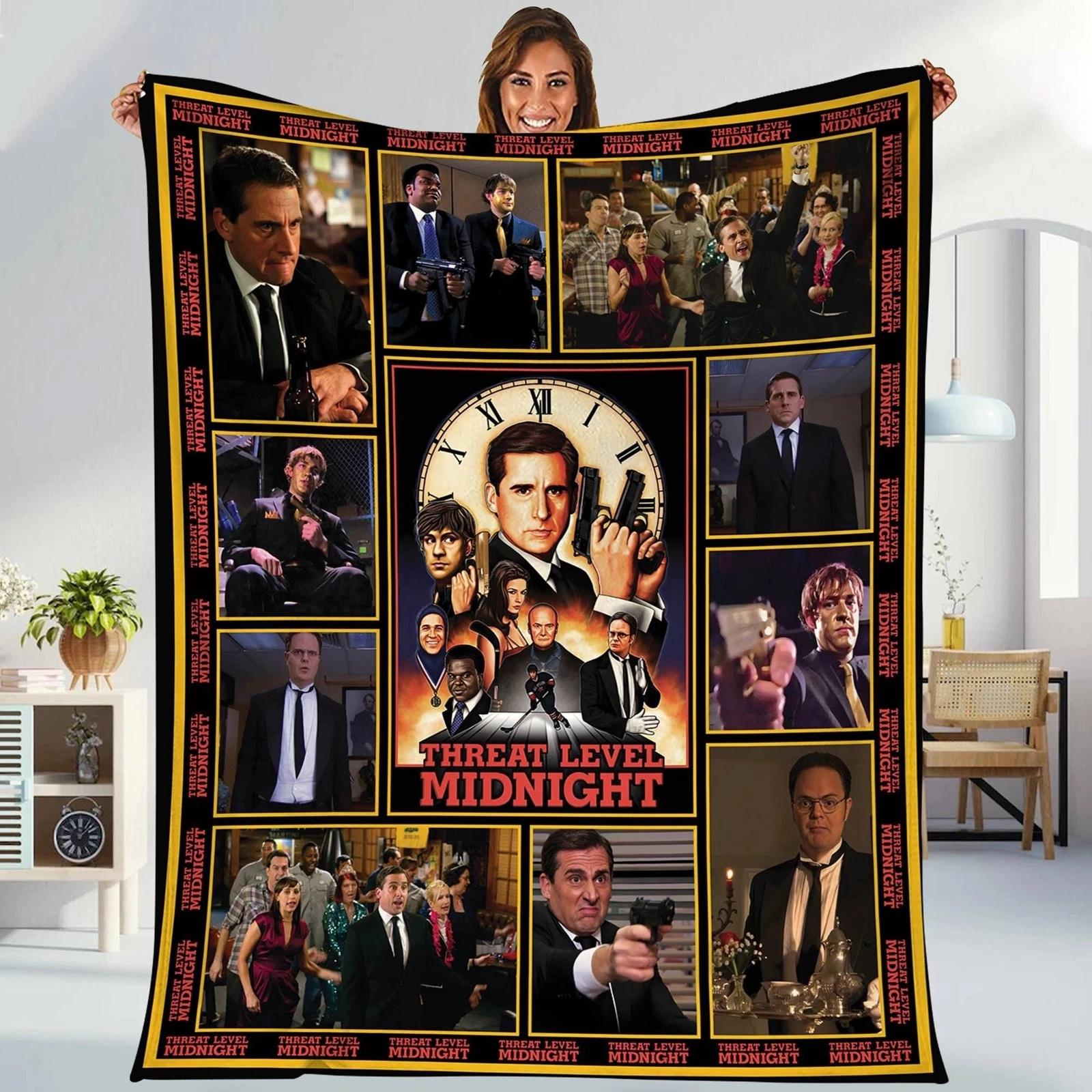 The Office Threat Level Midnight Blanket Dwight Schrute Michael Scott Fleece Sherpa Blanket