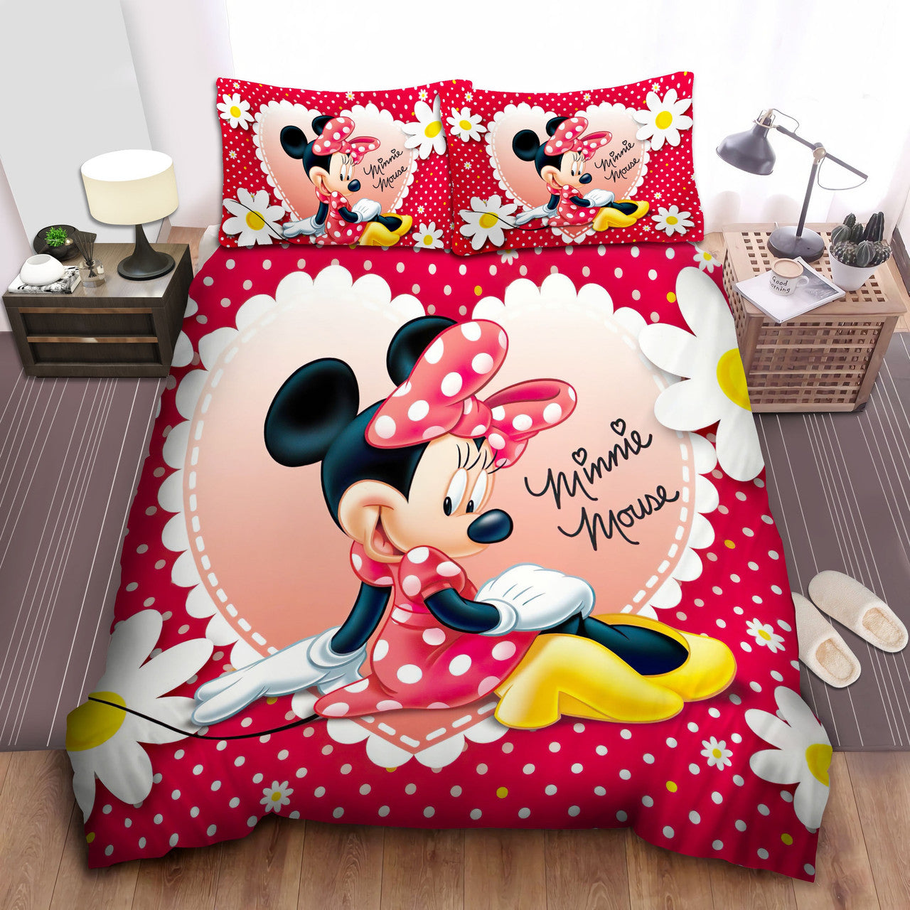 Minnie Bedding Set DN Minnie Yellow Heels And Dots Pattern Duvet Covers