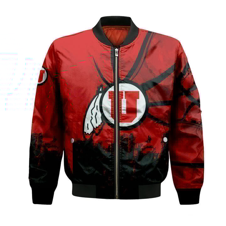 Utah Utes Custom Text Number Red Black Grunge Bomber Jacket