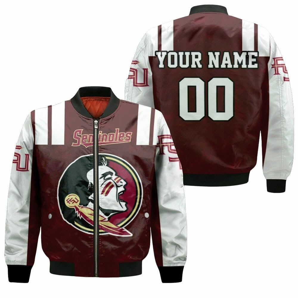 Florida State Seminoles Custom Name Number Garnet White Bomber Jacket