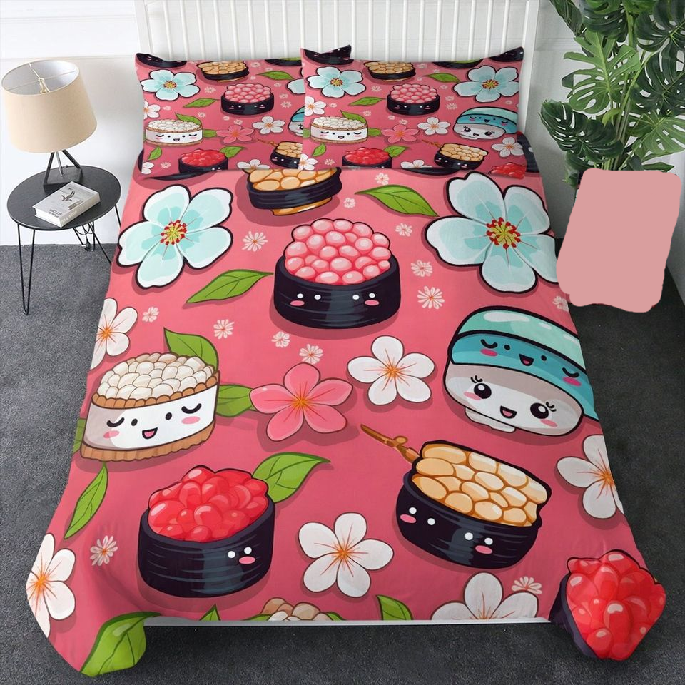 Japan Bedding Set Japanese Chibi Cute Sushi Pattern Duvet Covers