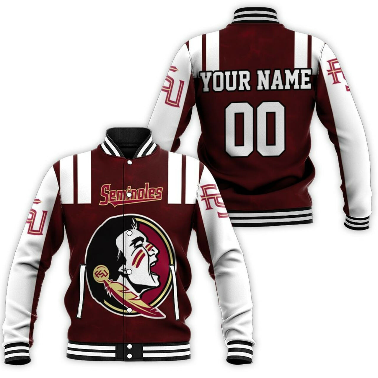 Florida State Seminoles Custom Name Number Garnet White Baseball Jacket