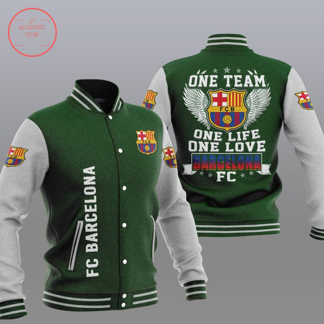 FC Barcelona Green One Team Baseball Jacket