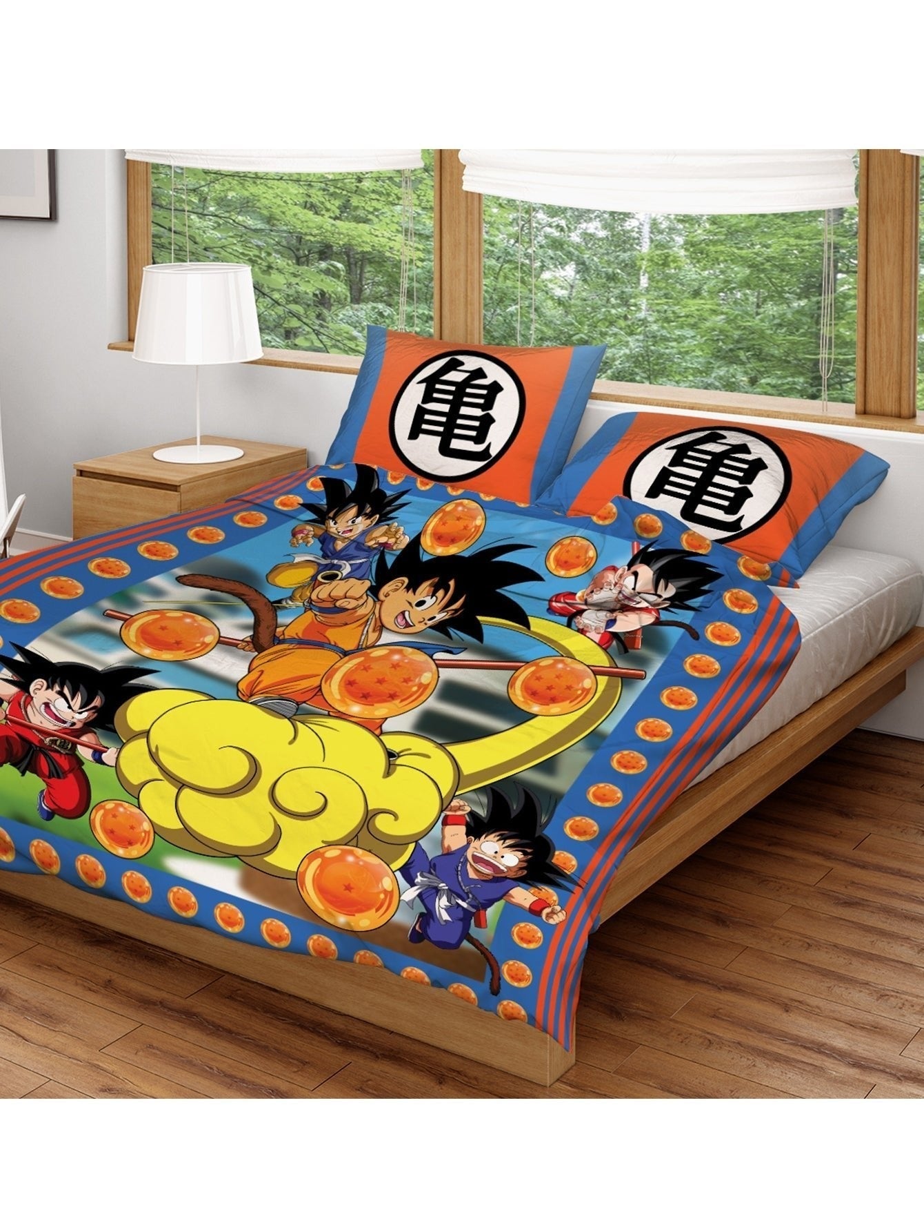 Dragon Ball Bedding Set Young Goku On Nimbus Dragon Balls Pattern Duvet Covers