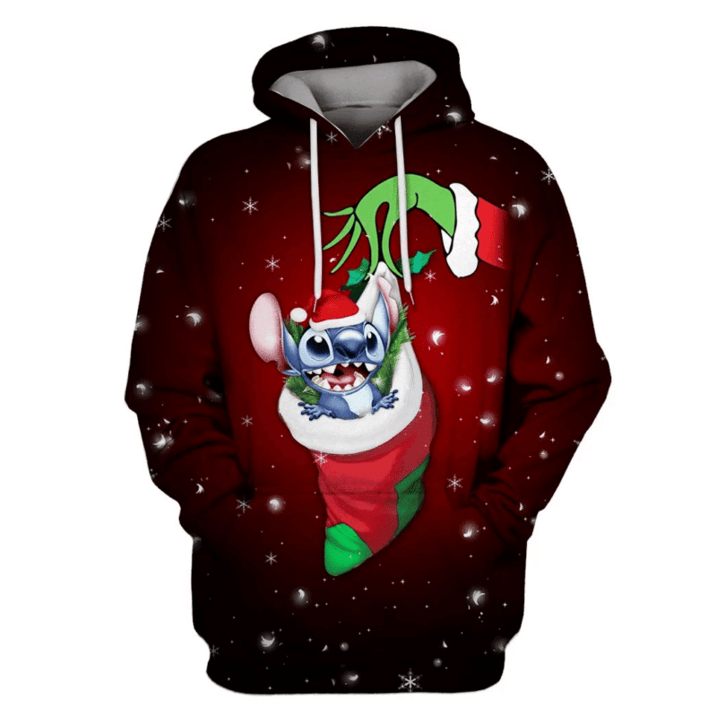 Grinch Stitch In Sock Christmas Snowflakes 3d Hoodie Zip Hoodie