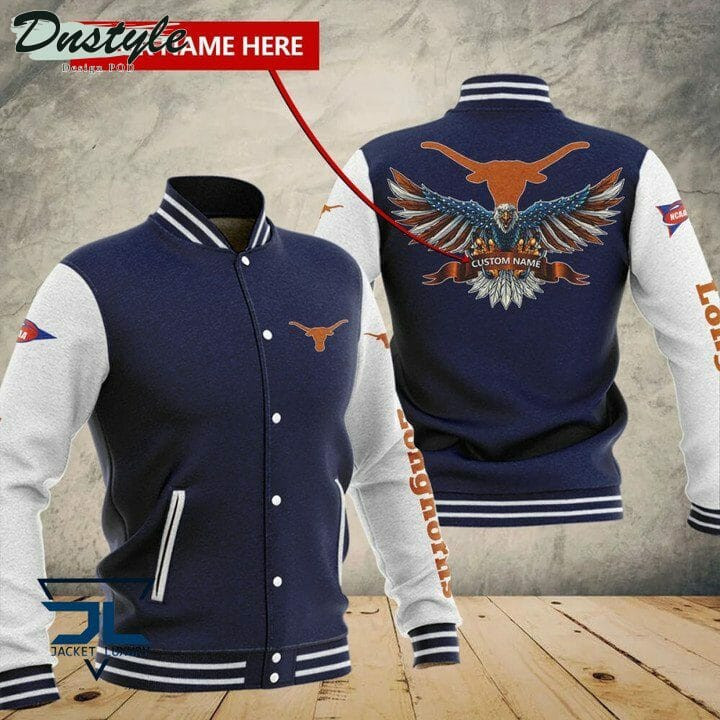 Texas Longhorns Custom Name Navy Blue Baseball Jacket