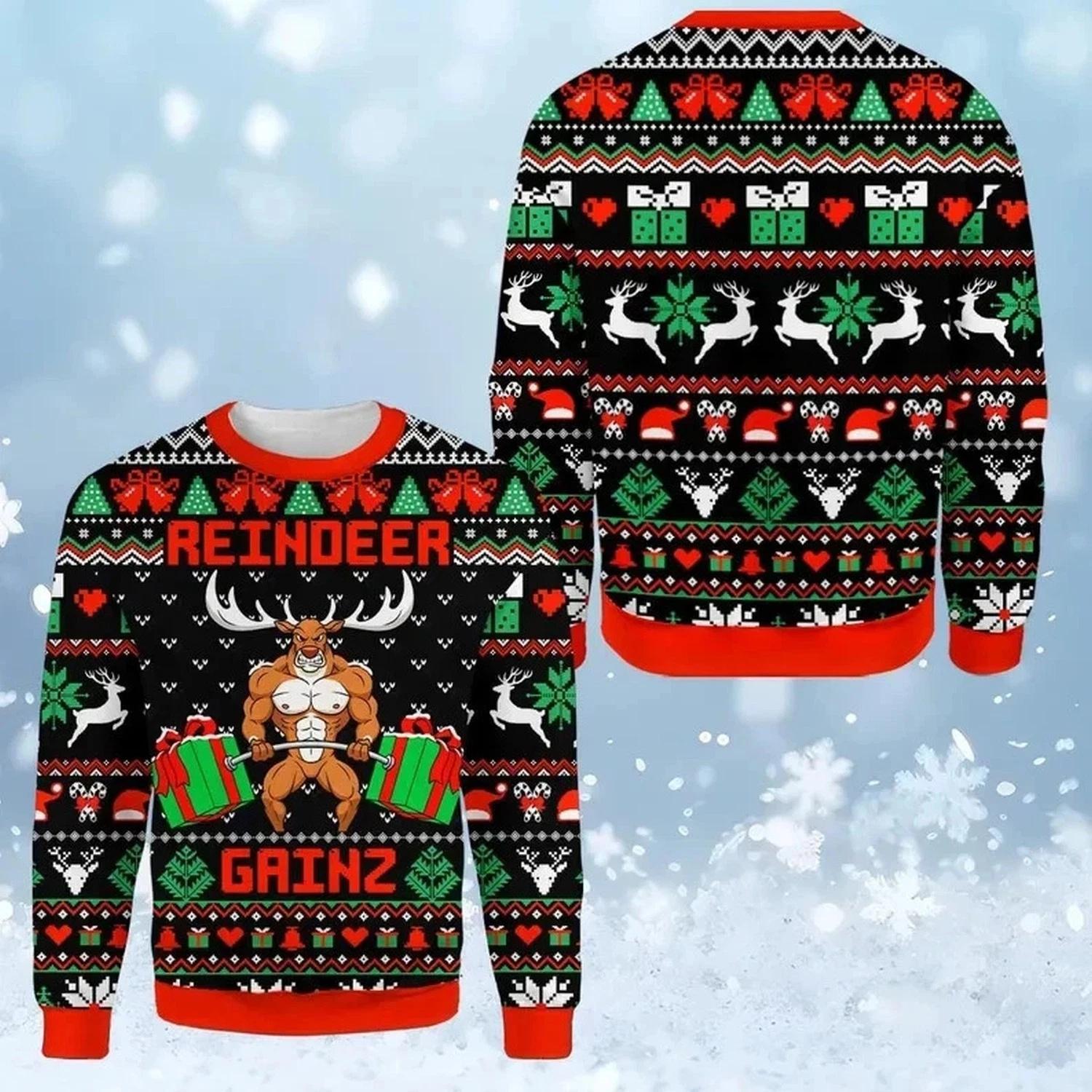 Reindeer Gainz Gym Ugly Christmas Sweater