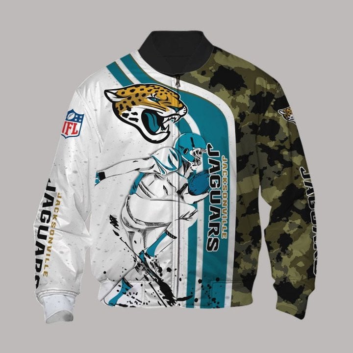 Jacksonville Jaguars White Teal Camo Bomber Jacket