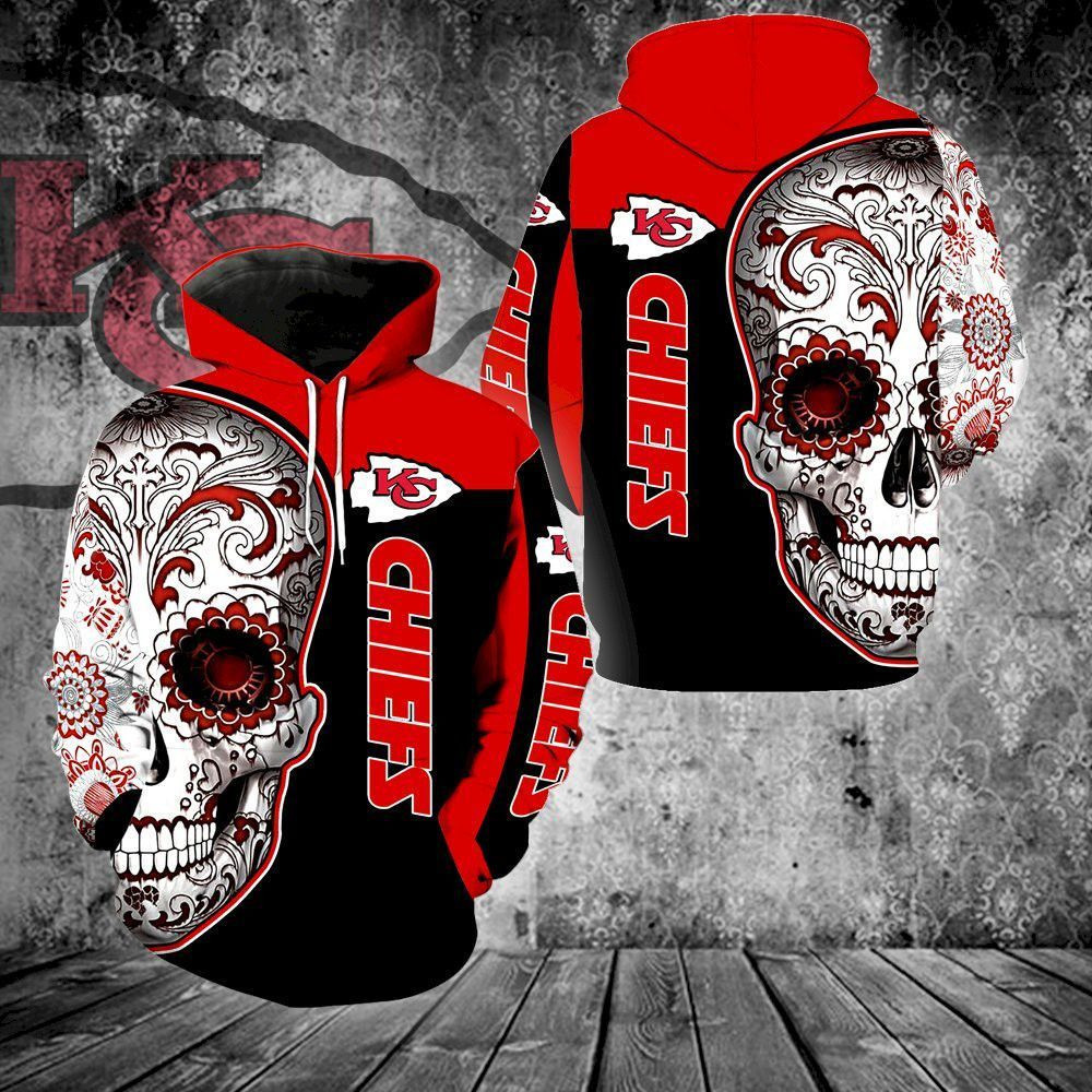 Kansas City Chiefs Skull 3D All Over Print Hoodie & Zip Hoodie