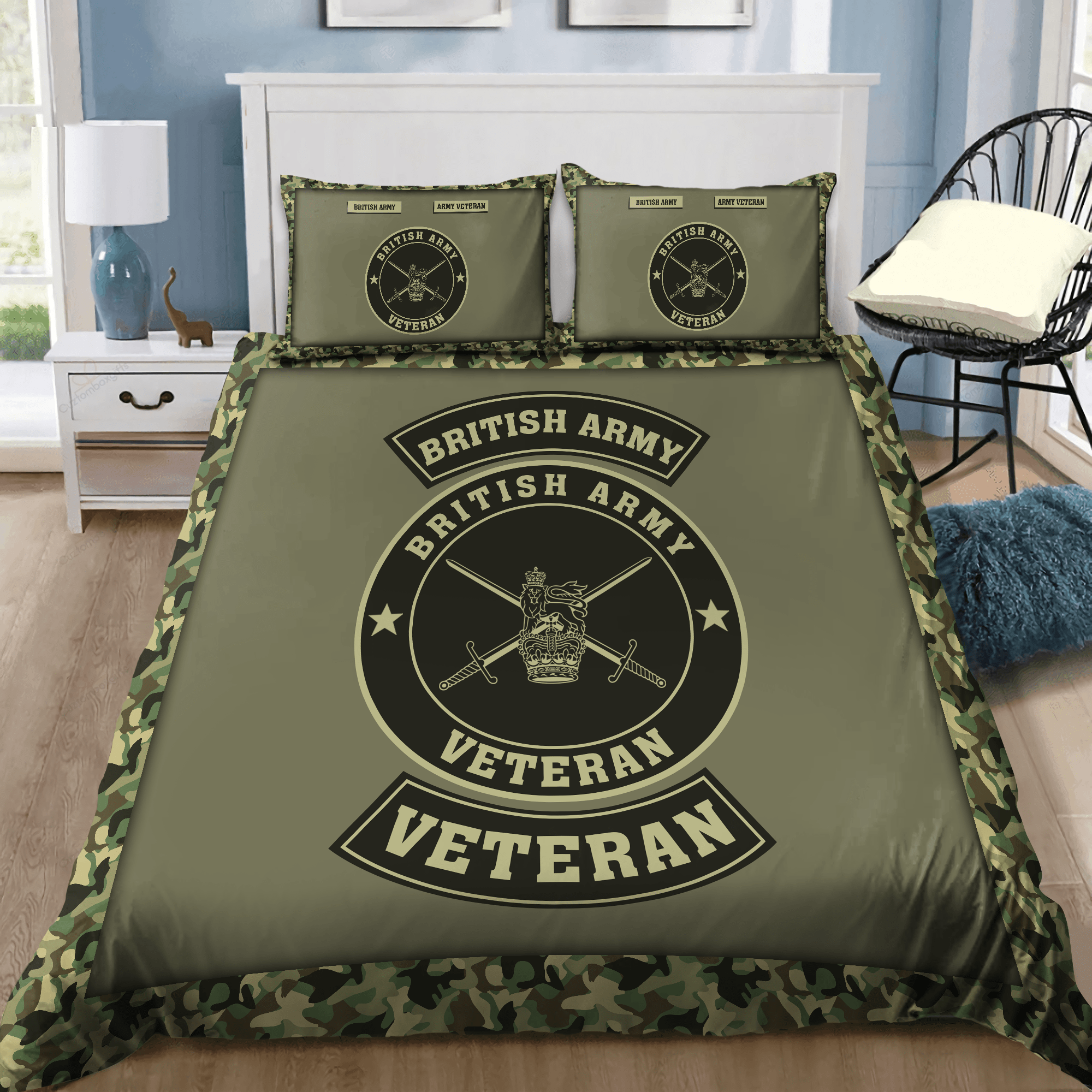 Veteran Bedding Set British Army Veteran Symbol Camo Pattern Duvet Covers