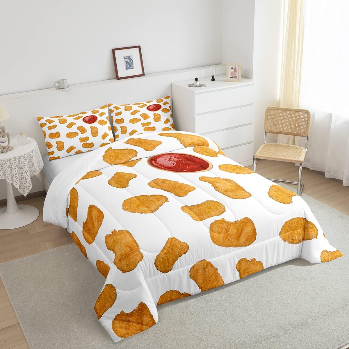 Funny Bedding Set Funny Yummy Fried Chicken Nuggets Duvet Covers White
