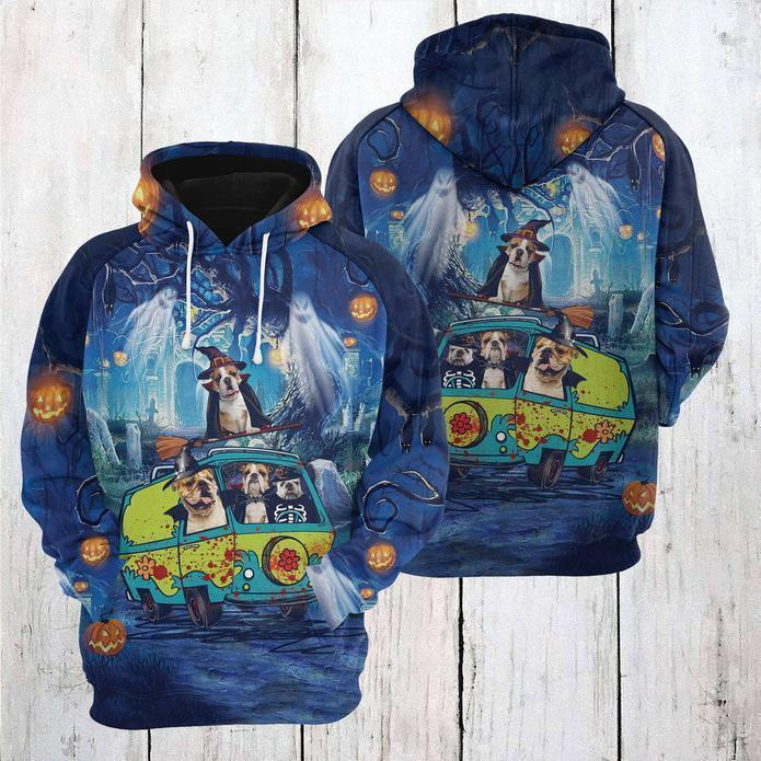 Halloween Hoodie Bulldog Halloween Night Blue 3d Hoodie Zip Hoodie