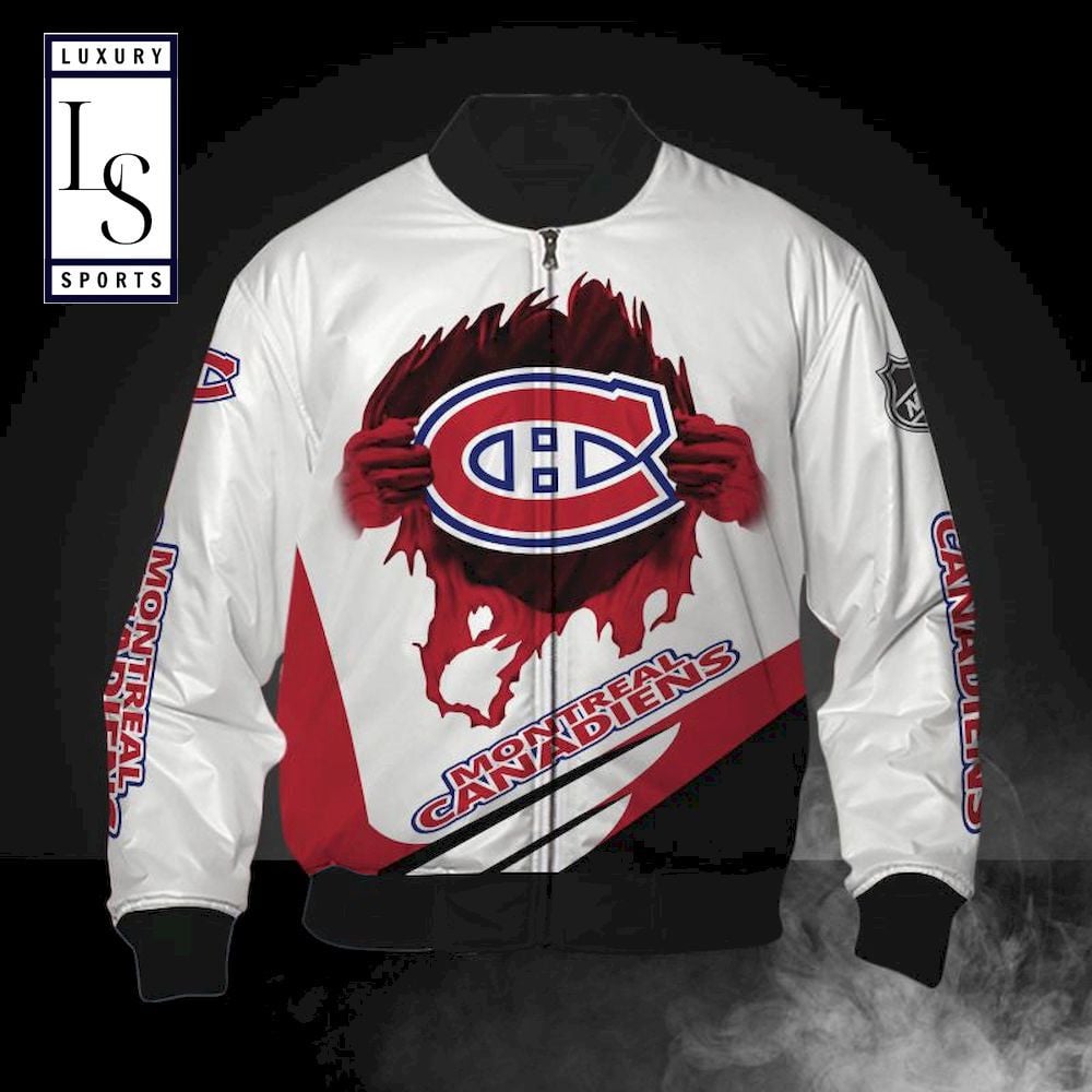 Montreal Canadiens Red White Skull Scratch Bomber Jacket