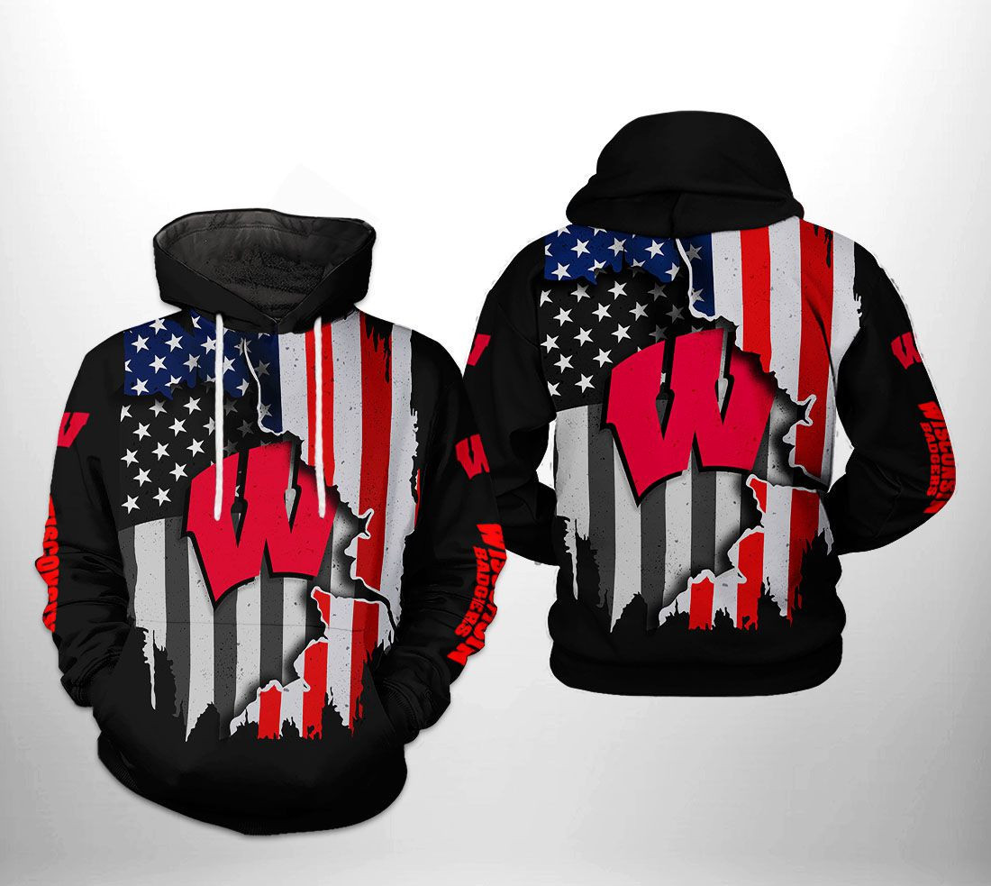 Wisconsin Badgers US Flag 3D All Over Print Hoodie & Zip Hoodie