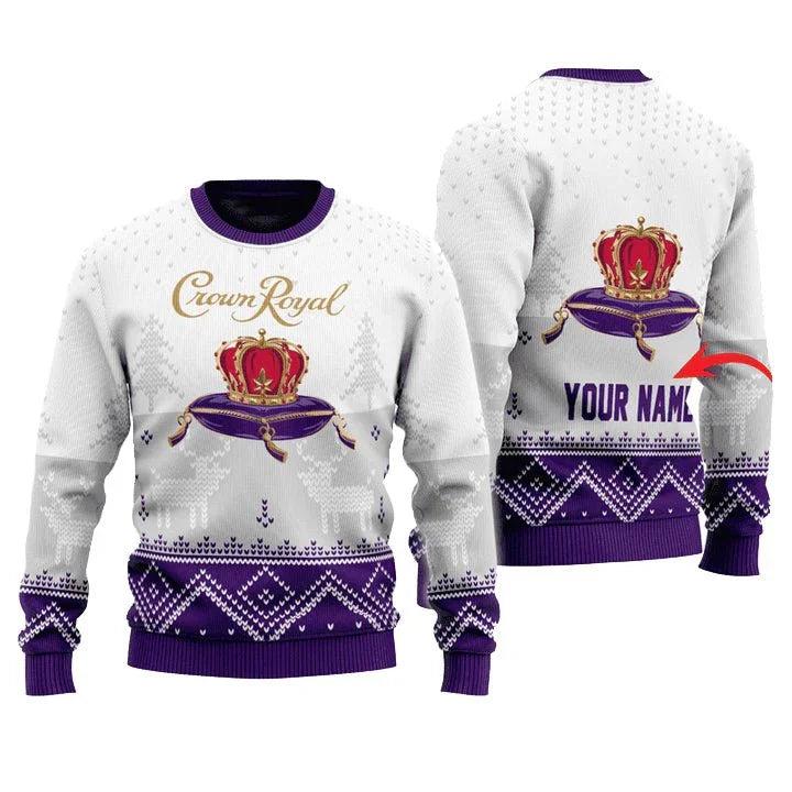 Personalized Crown Royal Winter Reindeer Ugly Christmas Sweater