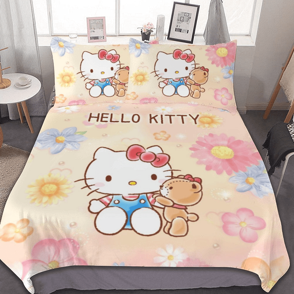 Hello Kitty Bedding Set Hello Kitty With Teddy Bear Flowers Pattern Duvet Covers