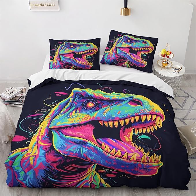 Dinosaur Bedding Set T-rex Dinosaur In Hot And Cold Color Duvet Covers