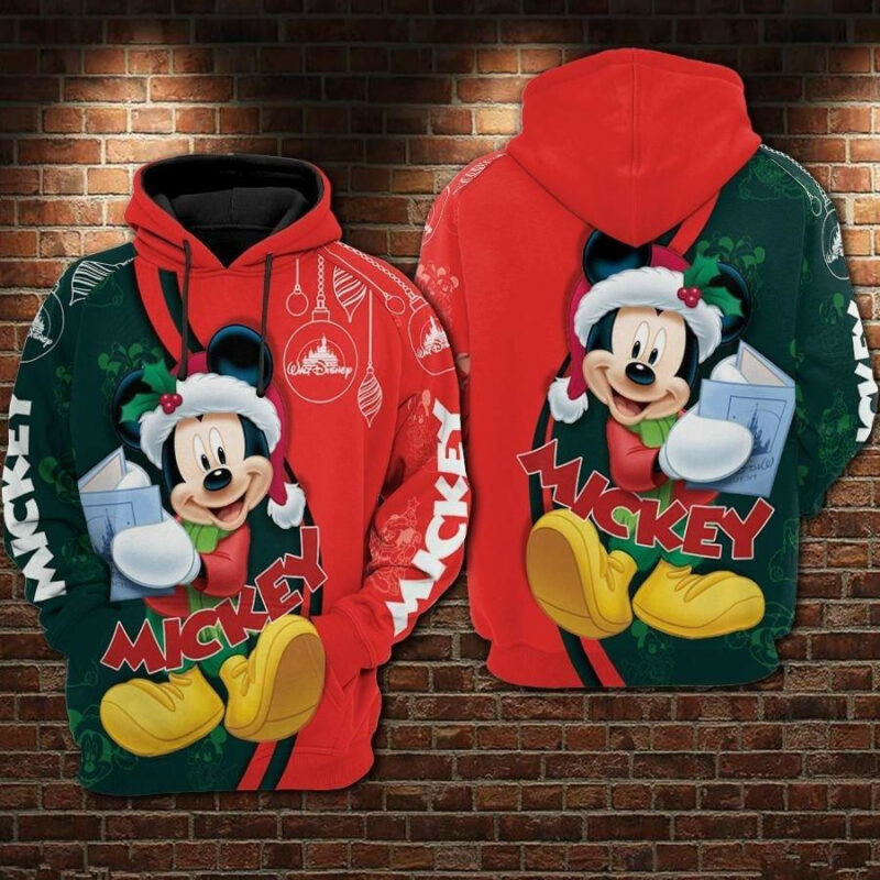 Mickey Mouse Celebrates Christmas Red Green 3d Hoodie Zip Hoodie