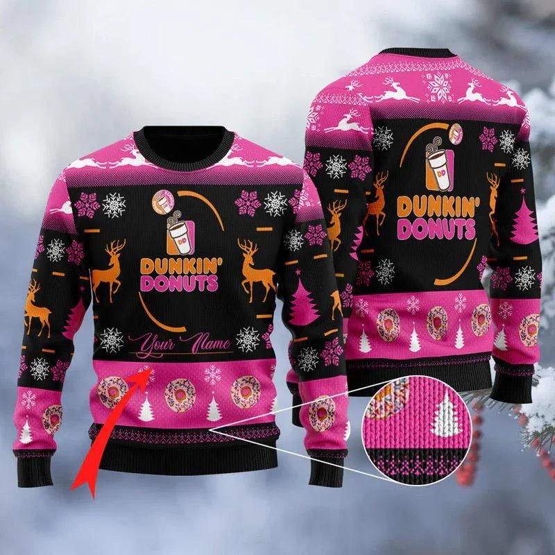 Personalized Dunkin Donuts Black Ugly Christmas Sweater