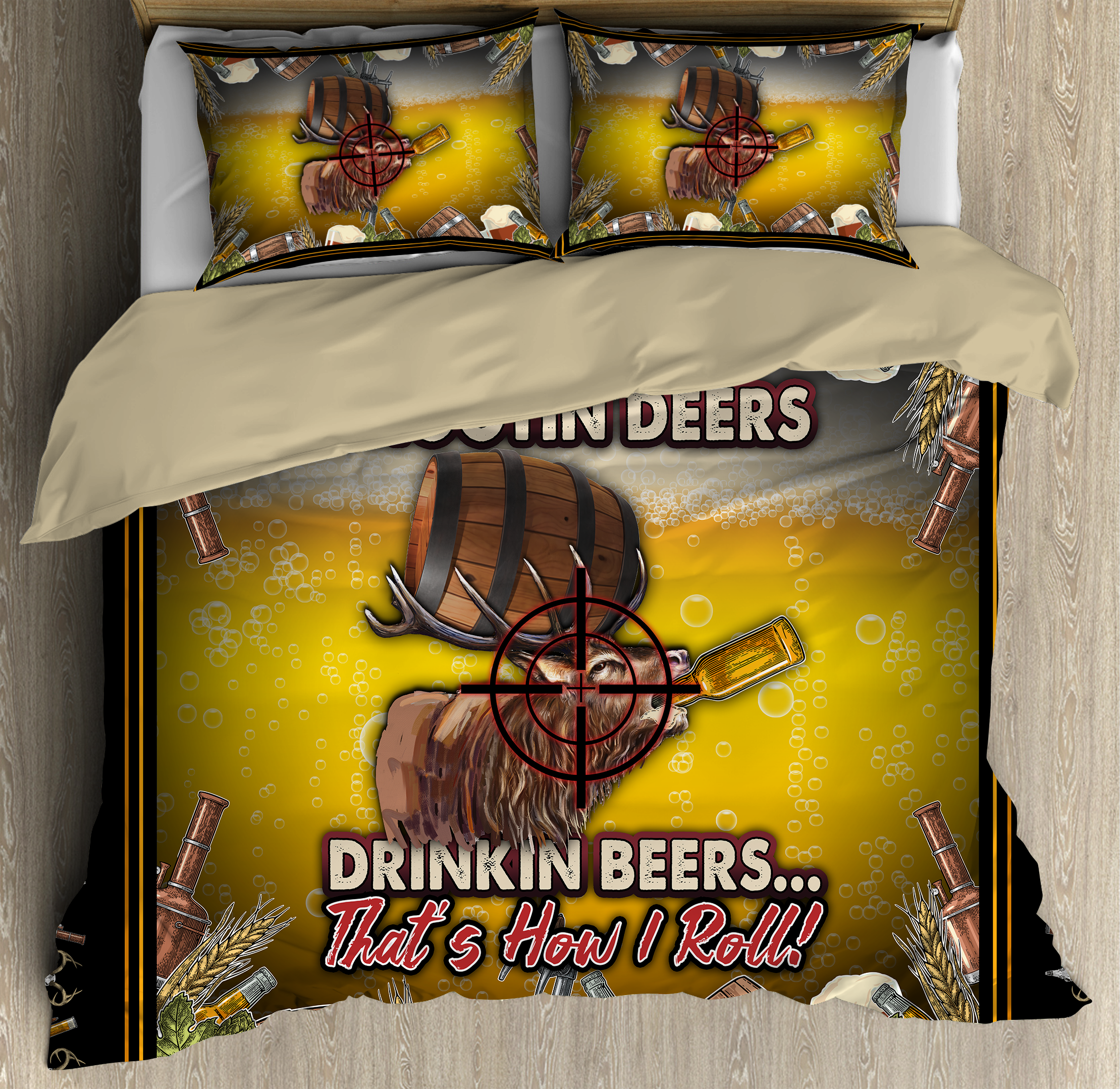 Beer Bedding Set Hunting Deer Drinking Beer Duvet Covers